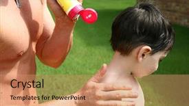  Presentation with sunscreen - Presentation design having kids cancer - boy has father apply sunscreen background and a coral colored foreground