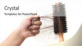  Presentation with hair brush - PPT theme featuring kids cancer - children hand grabbing lost hair background and a white colored foreground