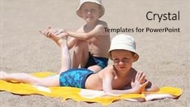  Presentation with two small brothers - PPT layouts featuring kids cancer - two brothers applying suntan lotion background and a soft green colored foreground