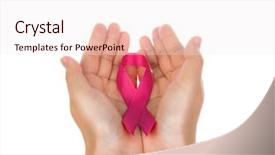  Presentation with pink ribbon hands - Beautiful PPT theme featuring kids cancer - woman's hands holding pink ribbon backdrop and a sky blue colored foreground