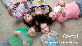  Presentation with childhood - Amazing PPT layouts having kids cellphone - childhood fashion friendship and people backdrop and a gray colored foreground