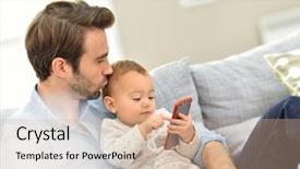  Presentation with baby girl - Slide set with kids cellphone - daddy and baby girl playing background and a coral colored foreground