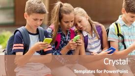  Presentation with elementary school technology - Slide deck featuring kids cellphone - primary education friendship childhood technology background and a coral colored foreground