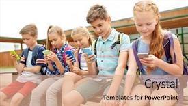  Presentation with elementary school technology - Slide set featuring kids cellphone - primary education friendship childhood technology background and a coral colored foreground