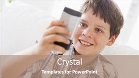  Presentation with phone - Cool new presentation theme with kids cellphone - young boy sitting backdrop and a  colored foreground