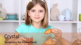 Presentation with safety in kitchen - Presentation theme having kids chocolate - beautiful little girl eating breakfast background and a  colored foreground