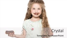  Presentation with studio music lowers - PPT theme enhanced with kids chocolate - caucasian little girl portrait isolated background and a light gray colored foreground