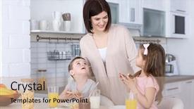  Presentation with breakfast children - Cool new presentation design with kids chocolate - mother and children having breakfast backdrop and a coral colored foreground