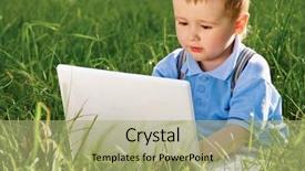  Presentation with computer games - Cool new PPT layouts with kids computer games - happy child with laptop backdrop and a  colored foreground