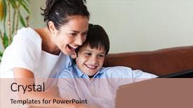  Presentation with displaying a happy mother cudd - Colorful slides enhanced with kids computer games - happy mother and son having backdrop and a coral colored foreground