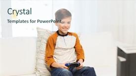  Presentation with video game - Beautiful slide deck featuring kids computer games - leisure children technology and people backdrop and a sky blue colored foreground