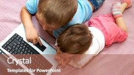  Presentation with wireless heart rate monitor - PPT theme featuring kids computer games - little girl and boy lying background and a red colored foreground