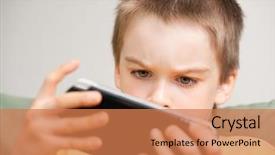  Presentation with kids playing - Audience pleasing PPT theme consisting of kids computer games - young boy playing handheld game backdrop and a coral colored foreground