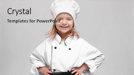  Presentation with cooking kids - Colorful PPT layouts enhanced with kids cooking - cute girl in chef uniform backdrop and a light gray colored foreground