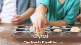  Presentation with cooking kids - Slide set consisting of kids cooking - cute little girl making cookies background and a coral colored foreground