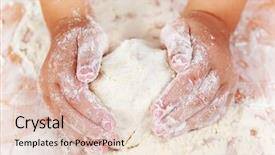  Presentation with baker kneading dough homemade bread - Beautiful PPT theme featuring kids cooking - detail of hands kneading dough backdrop and a lemonade colored foreground