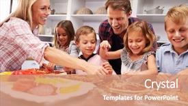  Presentation with dinner - PPT theme having kids cooking - family making pizza for dinner background and a coral colored foreground