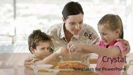  Presentation with helping hands children - Slides featuring kids cooking - happy mother helping children background and a coral colored foreground