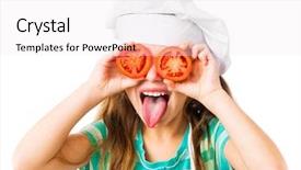  Presentation with cooking chef - PPT theme with kids cooking - little girl in chef hat background and a sky blue colored foreground