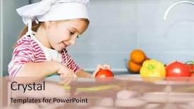  Presentation with cooking kids - Presentation theme with kids cooking - little girl preparing healthy food background and a coral colored foreground