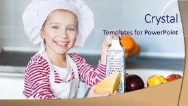  Presentation with girl mentor - Presentation theme consisting of kids cooking - little girl rubbing cheese background and a sky blue colored foreground