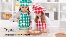  Presentation with cooking kids - Slide deck consisting of kids cooking - little girls with chef hats background and a lemonade colored foreground