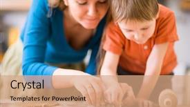  Presentation with cooking kids - Amazing PPT theme having kids cooking - young mother and son backdrop and a coral colored foreground