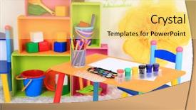  Presentation with school kids - Presentation theme consisting of kids craft party - interior of classroom at school background and a yellow colored foreground