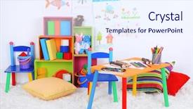  Presentation with school kids - PPT theme having kids craft party - interior of classroom at school background and a  colored foreground