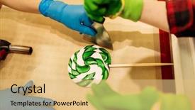  Presentation with lollipop - Colorful PPT theme enhanced with kids craft party - lollipop preparation process child makes backdrop and a yellow colored foreground