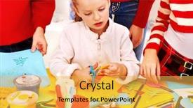  Presentation with creativity - Slides having kids creativity - children making greeting card isolated background and a yellow colored foreground