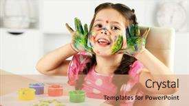  Presentation with interior decorating home - Colorful slide set enhanced with kids creativity - cute little girl painting picture backdrop and a coral colored foreground