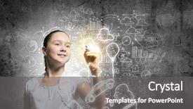  Presentation with pretty girl - PPT theme with kids creativity - school pretty girl drawing sketches background and a gray colored foreground