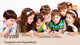  Presentation with kids reading book - Cool new theme with kids crowd reading a book backdrop and a coral colored foreground