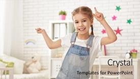  Presentation with children little child girl plays - Colorful slide deck enhanced with girl having fun and dancing backdrop and a lemonade colored foreground