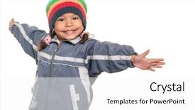  Presentation with race - Colorful presentation theme enhanced with winter coat - happy mixed race little girl backdrop and a white colored foreground