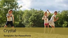  Presentation with kids - Slides with kids dancing at the park background and a gold colored foreground