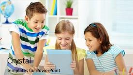  Presentation with classmates - Theme consisting of kids data - portrait of happy classmates background and a coral colored foreground