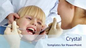  Presentation with dental kids - Presentation theme enhanced with kids dental hygienist - image of little girl having background and a sky blue colored foreground