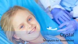  Presentation with kids dental - Amazing slide set having kids dental hygienist - little girl sitting backdrop and a  colored foreground