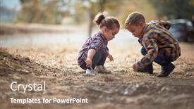  Presentation with kids - PPT layouts featuring kids-digging-the-ground background and a coral colored foreground