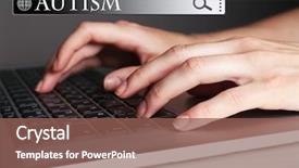  Presentation with disability children - Beautiful theme featuring disability awareness - female hands typing on laptop backdrop and a coral colored foreground