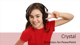  Presentation with headphones - Presentation theme enhanced with kids disco - girl with headphones isolated background and a crimson colored foreground