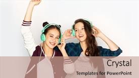  Presentation with music kids - Colorful presentation design enhanced with kids disco - people leisure and technology concept backdrop and a coral colored foreground