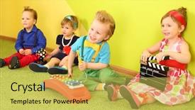  Presentation with flat chested girls - Cool new slide deck with kids disco - two girls and two boys backdrop and a  colored foreground