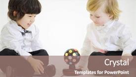  Presentation with disco ball - Presentation theme featuring kids disco - two little boys sit background and a coral colored foreground