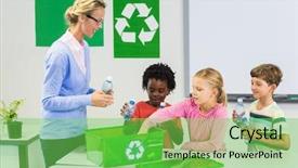  Presentation with recycle - Colorful presentation theme enhanced with kids discussing about recycle backdrop and a seafoam green colored foreground