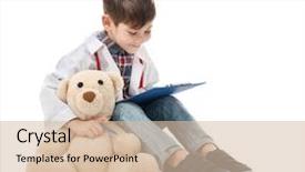  Presentation with toy - PPT theme consisting of kids doctors - cute little boy in doctor background and a lemonade colored foreground
