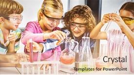  Presentation with chemical experiment - Presentation design having kids doing a chemical experiment background and a lemonade colored foreground