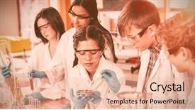  Presentation with chemical experiment - Beautiful slide deck featuring kids doing a chemical experiment backdrop and a lemonade colored foreground